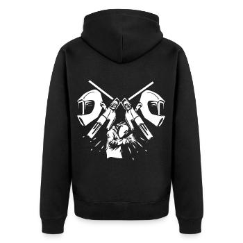 Glühender Schweißer Schutzhelm - Unisex Premium Bio Zip Hoodie - Schwarz - Hinten - Nico (187cm)