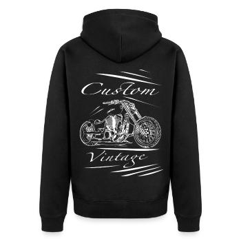 Custom Vintage Motorrad - Unisex Premium Bio Zip Hoodie - Schwarz - Hinten - Nico (187cm)