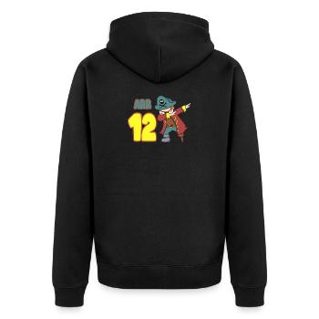 Arr 12. Geburtstag Betupfen Pirat Jungen Zwölf 12 - Unisex Premium Bio Zip Hoodie - Schwarz - Hinten - Nico (187cm)