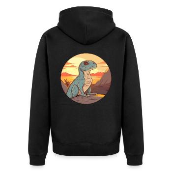 Basilisk Buntes Aquarell Cartoon Kawaii Tier - Unisex Premium Bio Zip Hoodie - Schwarz - Hinten - Nico (187cm)