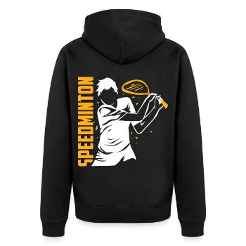 Wendiger Speedminton Freizeitspieler - Unisex Premium Bio Zip Hoodie - Schwarz - Hinten - Nico (187cm)