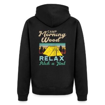 Camp Morning Wood - Unisex Premium Bio Zip Hoodie - Schwarz - Hinten - Nico (187cm)