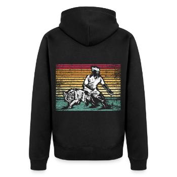 Wendiger Border Collie Parcours - Unisex Premium Bio Zip Hoodie - Schwarz - Hinten - Nico (187cm)