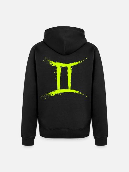 Sternzeichen Zwillinge Gelb Gemini Symbol - Unisex Premium Bio Zip Hoodie - Schwarz