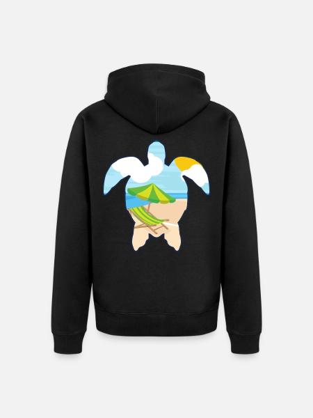 Schildkröte mit Strandszene - Urlaubsmotiv - Unisex Premium Bio Zip Hoodie - Schwarz