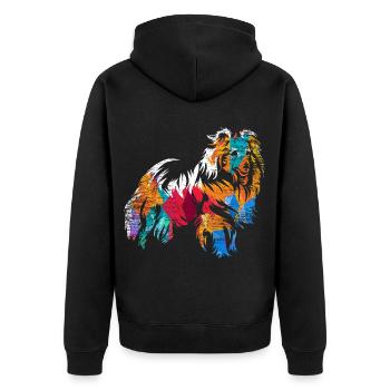 Flinker Shetland Hütehundesport - Unisex Premium Bio Zip Hoodie - Schwarz - Hinten - Nico (187cm)