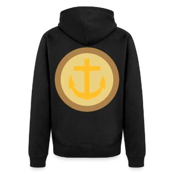 Knopf Marine Anker Schluterklappe - Unisex Premium Bio Zip Hoodie - Schwarz - Hinten - Nico (187cm)