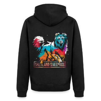 Pfiffiger Sheltie Colliezüchter - Unisex Premium Bio Zip Hoodie - Schwarz - Hinten - Nico (187cm)