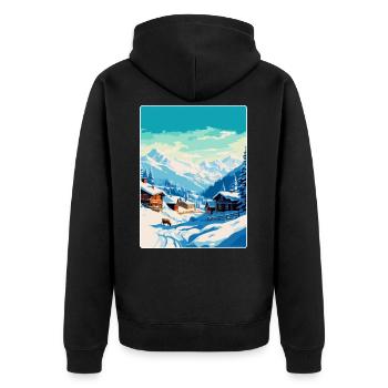 Verbier Schweiz Vintage Reiseplakat Souvenir - Unisex Premium Bio Zip Hoodie - Schwarz - Hinten - Nico (187cm)