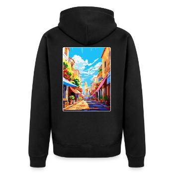 Perpignan Frankreich Vintage Reiseplakat Souvenir - Unisex Premium Bio Zip Hoodie - Schwarz - Hinten - Nico (187cm)