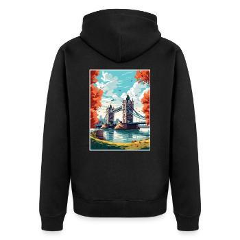 Tower Bridge England Vintage Reiseposter WPA Kunst - Unisex Premium Bio Zip Hoodie - Schwarz - Hinten - Nico (187cm)