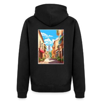 Perpignan Frankreich Vintage Reiseplakat Souvenir - Unisex Premium Bio Zip Hoodie - Schwarz - Hinten - Nico (187cm)