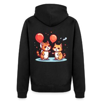 Katze Kawaii Cartoon Haustier spielt mit Luftballons - Unisex Premium Bio Zip Hoodie - Schwarz - Hinten - Nico (187cm)