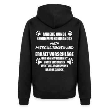 Mein Mischlingshund lustiger Spruch - Unisex Premium Bio Zip Hoodie - Schwarz - Hinten - Nico (187cm)