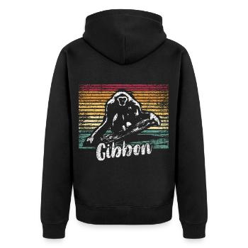 Geschmeidiger Gibbon Baumkronen - Unisex Premium Bio Zip Hoodie - Schwarz - Hinten - Nico (187cm)