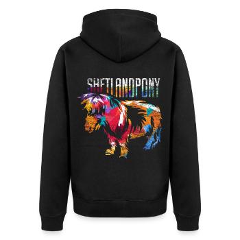 Robustes Shetlandpony Inselrasse - Unisex Premium Bio Zip Hoodie - Schwarz - Hinten - Nico (187cm)