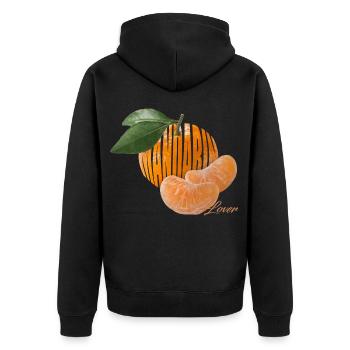 Mandarine Lover – Süße Zitrusfrucht Motiv - Unisex Premium Bio Zip Hoodie - Schwarz - Hinten - Nico (187cm)