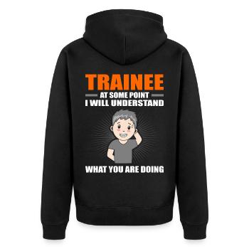 Trainee Gift - Unisex Premium Bio Zip Hoodie - Schwarz - Hinten - Nico (187cm)