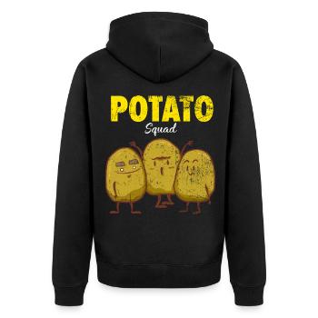 Knusprige Pommes Kartoffeltruppe - Unisex Premium Bio Zip Hoodie - Schwarz - Hinten - Nico (187cm)