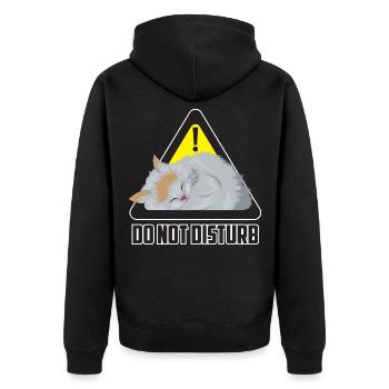 Do not disturb - Schlafende Katze Warnschild - Unisex Premium Bio Zip Hoodie - Schwarz - Hinten - Nico (187cm)