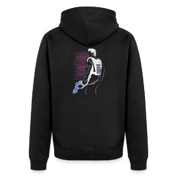 Actiongeladenes Laser Tag Duell - Unisex Premium Bio Zip Hoodie - Schwarz - Hinten - Nico (187cm)