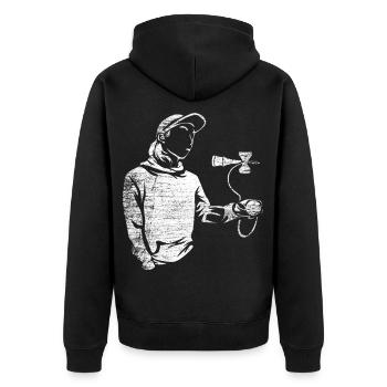 Pfiffiges Kendama Grifftechnik - Unisex Premium Bio Zip Hoodie - Schwarz - Hinten - Nico (187cm)