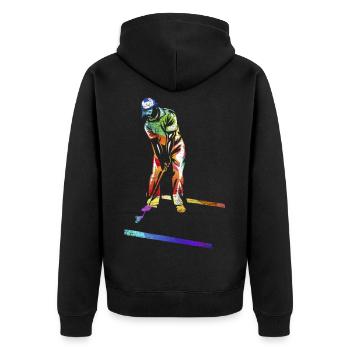 Flinker Miniputt Turnierspieler - Unisex Premium Bio Zip Hoodie - Schwarz - Hinten - Nico (187cm)