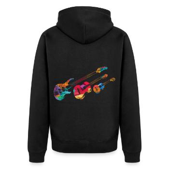 Minimal Musik Gitarre - Unisex Premium Bio Zip Hoodie - Schwarz - Hinten - Nico (187cm)