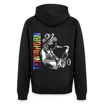 Funkelndes Tenorhorn Blasmusik - Unisex Premium Bio Zip Hoodie - Schwarz - Hinten - Nico (187cm)