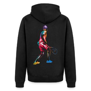 Wendiger Squash Vereinsspieler - Unisex Premium Bio Zip Hoodie - Schwarz - Hinten - Nico (187cm)