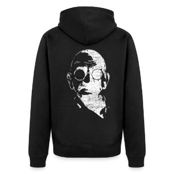 Gewaltfreier Gandhi Freiheitskämpfer - Unisex Premium Bio Zip Hoodie - Schwarz - Hinten - Nico (187cm)