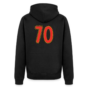 70. 70 JAHRE. 70. JAHRESTAG. 70-JÄHRIGES JUBILÄUM. - Unisex Premium Bio Zip Hoodie - Schwarz - Hinten - Nico (187cm)