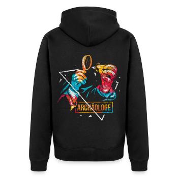 Forschender Archäologe Ausgrabung - Unisex Premium Bio Zip Hoodie - Schwarz - Hinten - Nico (187cm)