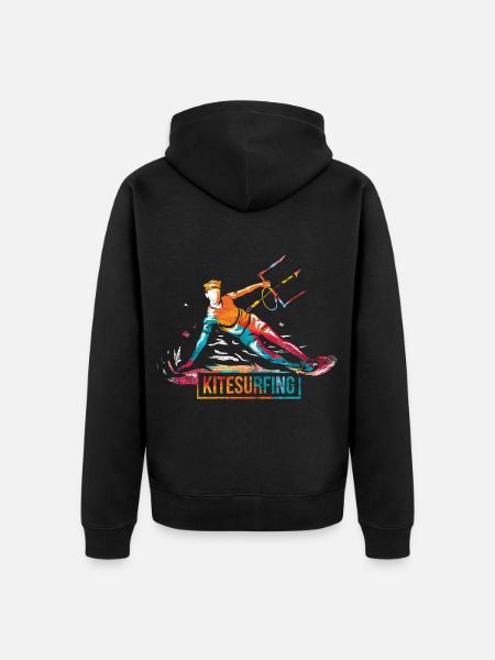 Dynamischer Kitesurfer Küstenwind - Unisex Premium Bio Zip Hoodie - Schwarz