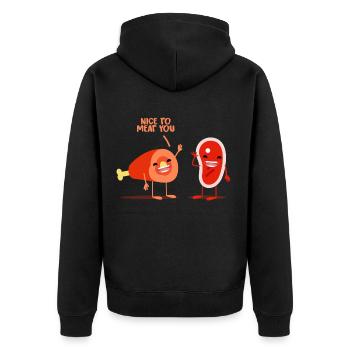 Herzhaftes Steak Metzgermeister - Unisex Premium Bio Zip Hoodie - Schwarz - Hinten - Nico (187cm)