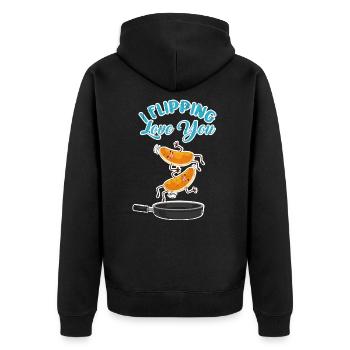 Fluffiger Pfannkuchen Liebespaar - Unisex Premium Bio Zip Hoodie - Schwarz - Hinten - Nico (187cm)