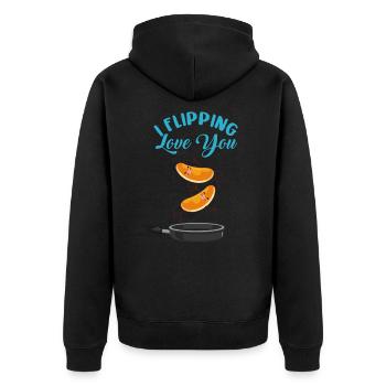 Herziger Pfannkuchen Liebesfrühstück - Unisex Premium Bio Zip Hoodie - Schwarz - Hinten - Nico (187cm)