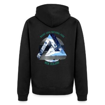 Eisiger Mount Cook Gipfelsturm - Unisex Premium Bio Zip Hoodie - Schwarz - Hinten - Nico (187cm)