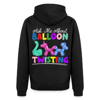 Fragen Sie mich über Ballon Twisting Ballon Modell - Unisex Premium Bio Zip Hoodie - Schwarz - Hinten - Nico (187cm)