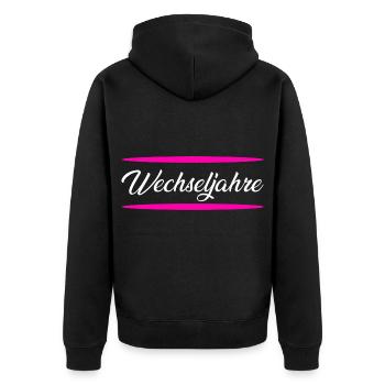 Wechseljahre Menopause Klimakterium Frauen - Unisex Premium Bio Zip Hoodie - Schwarz - Hinten - Nico (187cm)