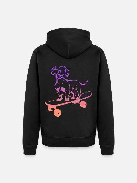 Skateboard Dackel Skater Stunt Skateboarding - Unisex Premium Bio Zip Hoodie - Schwarz