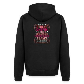 Stolze Chefin Firma Boss - Unisex Premium Bio Zip Hoodie - Schwarz - Hinten - Nico (187cm)