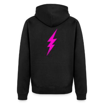 PURPLE ELECTRIC STORM - Unisex Premium Bio Zip Hoodie - Schwarz - Hinten - Nico (187cm)