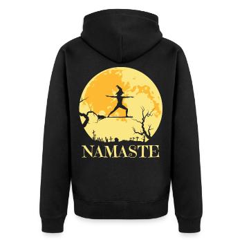 Namaste Hexe Besen Joga - Unisex Premium Bio Zip Hoodie - Schwarz - Hinten - Nico (187cm)