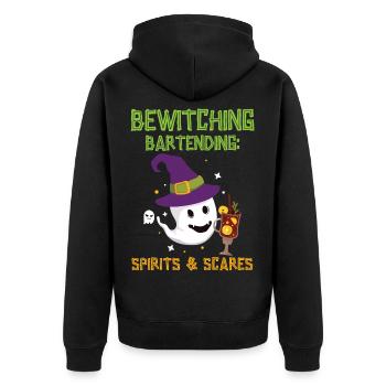 Verhexendes Bartending: Geister & Schrecken Hallow - Unisex Premium Bio Zip Hoodie - Schwarz - Hinten - Nico (187cm)