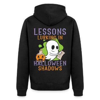 Lektionen, die in Halloween-Schatten lauern Hallow - Unisex Premium Bio Zip Hoodie - Schwarz - Hinten - Nico (187cm)