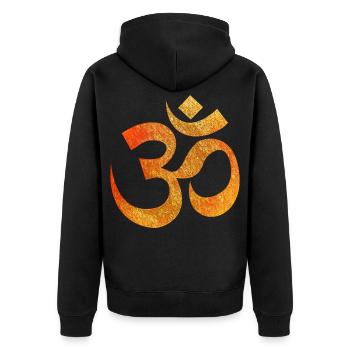 Om Symbol Textur Feuerorange - Unisex Premium Bio Zip Hoodie - Schwarz - Hinten - Nico (187cm)