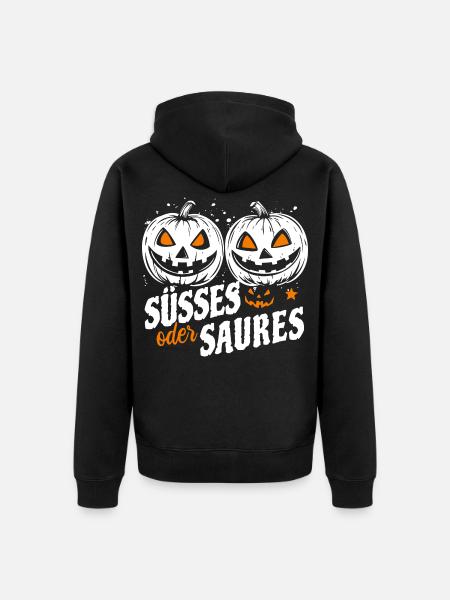 Halloween Zwillinge - Süßes oder Saures - Unisex Premium Bio Zip Hoodie - Schwarz