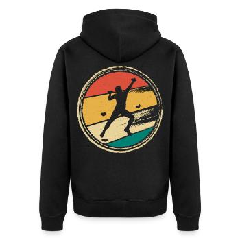 Klettern Kletterer Kletterhalle Bouldern - Unisex Premium Bio Zip Hoodie - Schwarz - Hinten - Nico (187cm)