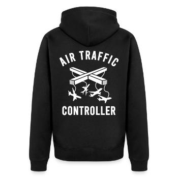 Fluglotse Air Traffic Controller ATC Towerlotse - Unisex Premium Bio Zip Hoodie - Schwarz - Hinten - Nico (187cm)